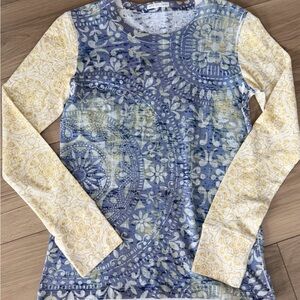 Whimsy Rose Medallion Floral Paisley Thermal Top Boho Arty